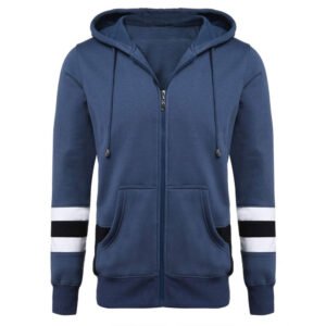 Blue Men S Casual Hooded Zip Up Hoodie
