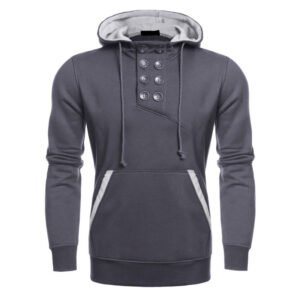 Dark Gray Men’s Hooded Button Pullover Casual Fleece Hoodie