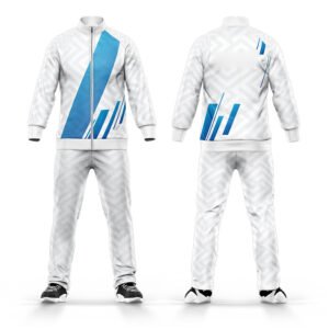Men White Track Suit with Blue Stripe