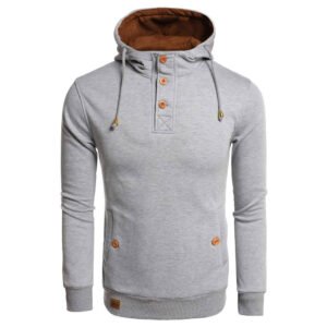 Gray Men Fashion Casual Hooded Long