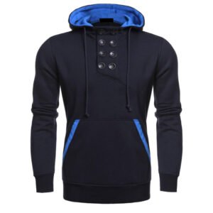 Navy Blue Men’s Hooded Button Pullover Casual Fleece Hoodie