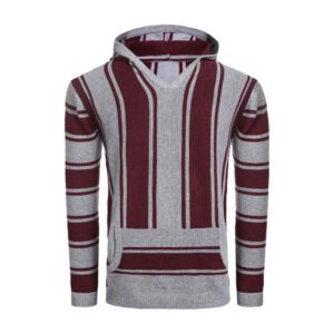 Red Men’s Hooded Knit Casual Pullover Sweater