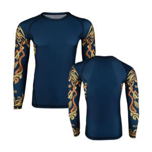 Rash Guards Full Sleeve Blue Golden Printed